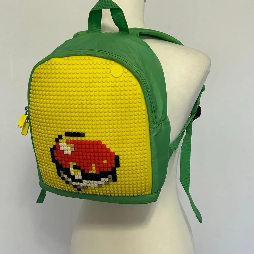 Upixel Pixel Backpack Green Yellow Pokeball Design Buildable Silicone Panel 12